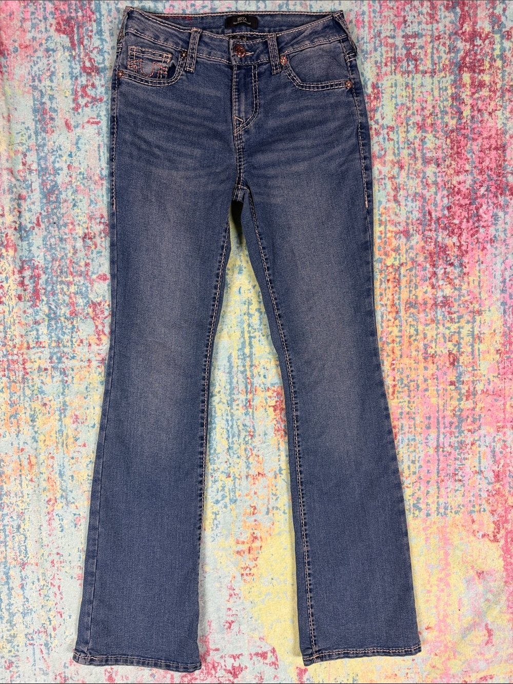 💜True Religion Women's Dark Blue Flare Jeans - Picture 3 of 6